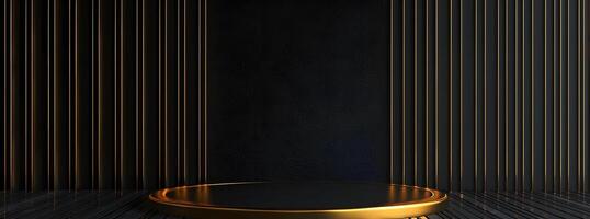 Circular Gold Platform with Black and Gold Vertical Panels photo