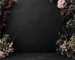 Dark Background with Floral Frame and Surface photo