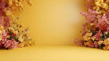 Digital Rendering of Pink and Yellow Flowers on Yellow Background photo