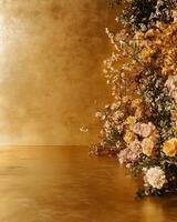 Dried Flower Arrangement Against Gold Background photo
