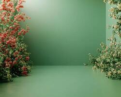 Digital Rendering Sage Green Room with Coral and Pale Flowers photo