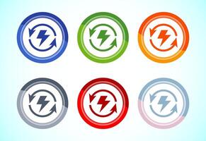 Renewable energy icon design. Renewable power sign symbol, 6 color button design vector