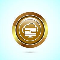 Data exchange icon design illustration, Data transfer sign for apps and websites, Gold color round button design vector