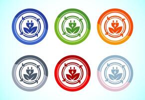 Renewable energy icon illustration. Renewable power sign symbol, 6 color button design set vector