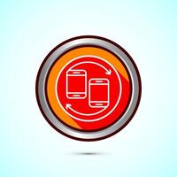 Data exchange icon design illustration, Data transfer sign for apps and websites, Orange shadow button design vector
