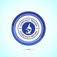 Clinically proven icon design illustration, Clinically tested label badge, Blue color button design vector