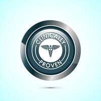Clinically proven icon design illustration, Clinically tested label badge, Gray color round button design vector