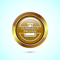 Clinically proven icon design illustration, Clinically tested label badge, Gold color round button design vector