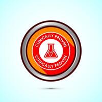 Clinically proven icon design illustration, Clinically tested label badge, Orange shadow button design vector
