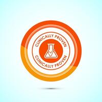 Clinically proven icon design illustration, Clinically tested label badge, Orange color button design vector
