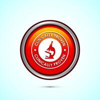 Clinically proven icon design illustration, Clinically tested label badge, Orange color round button design vector