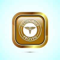Clinically proven icon design illustration, Clinically tested label badge, Gold color square button design vector
