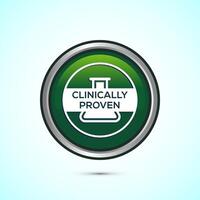 Clinically proven icon design. Clinically tested label badge, Green color round button design vector