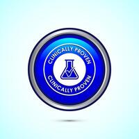 Clinically proven icon design illustration, Clinically tested label badge, Blue color round button design vector