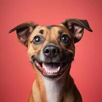 A Close-Up Portrait of a Smiling Dog with Brown and White Fur photo