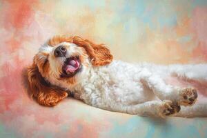 A Happy Cavalier King Charles Spaniel Dog Lying Down and Smiling photo