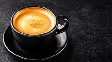 small cup of espresso with rich crema on dark surface photo