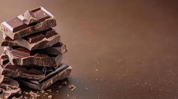 Rich dark chocolate pieces stacked elegantly on minimalist background photo