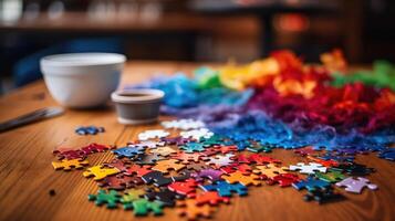 cnected puzzle on table photo