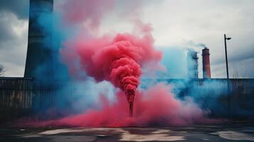 industrial red and blue smoke photo