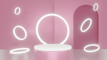 3d white platforms on pink background. Empty space to showcase your beauty product. Three dimensional video