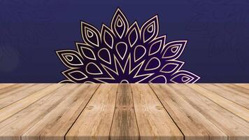 Empty wood table with blue background ramadhan template copy space for display food product video