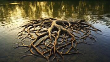 reflection tree roots heart photo