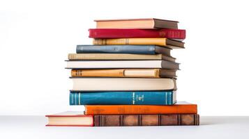 knowledge stack of books on white background photo
