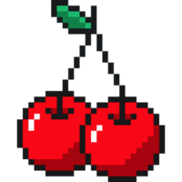 Pixel art cherry icon. 8 bit pixel fruit. Pixel art icon png