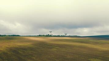 Flight near the astronomical radio telescope. Space exploration using a radio telescope. video