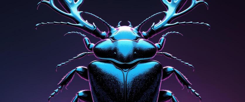 Close Up of Black Stag Beetle Insect Showcasing Antlers and Distinct Features on Dark Background with Empty Space for Text Integration. photo