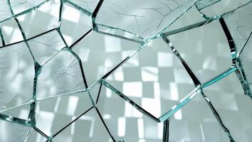 Clear checkered background visible through high resolution image of cracked glass. photo