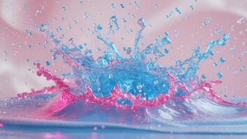 A dynamic water splash depicted in captivating pink and blue hues that mesmerizes the viewer photo
