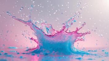 A dynamic water splash depicted in captivating pink and blue hues that mesmerizes the viewer. photo
