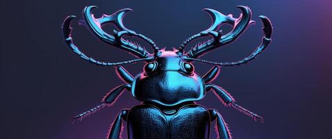 Close Up of Black Stag Beetle Insect Showcasing Antlers and Distinct Features on Dark Background with Empty Space for Text Integration photo