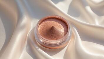 Shimmering Bronze Cosmetic Powder on Light Background for Makeup Use. photo
