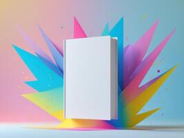 Mock up of blank white book cover on colorful background for creative projects and design presentations photo