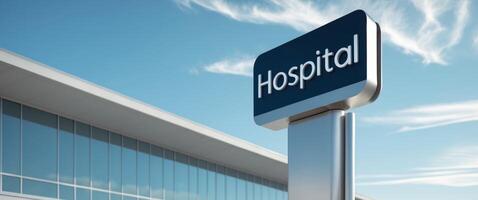 Hospital Sign in Front of Modern Building photo