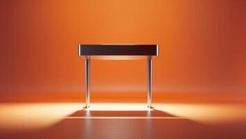 high key podium with empty space in front of orange background. photo