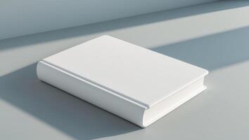 Pixel Perfect Picture of a White Book with a White Cover is on a Gray Surface. photo