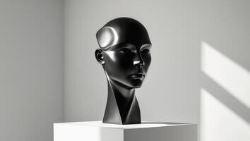 An Abstract Black Head Sculpture Presented in a Distinctive Modern Art Style Concept photo