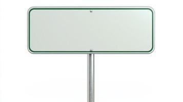 Blank Rectangular Road Sign Green Border Metal Frame White Background 16 9 Aspect Rati photo
