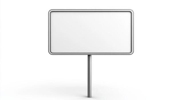 Blank Rectangular Road Sign Metal Frame White Background Mockup Template Signage Adv photo