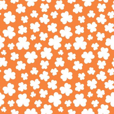 St Patricks Day pattern with shamrocks. Seamless orange background and white clover leaves. Saint Patricks March 17 holiday backdrop. flat illustration.