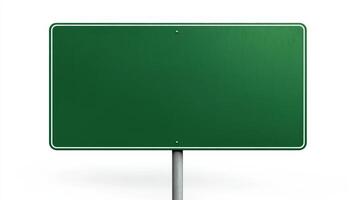 Blank Green Highway Sign Empty Directional Road Signboard Isolated on White Background photo