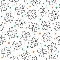 St Patricks Day doodle pattern with shamrocks. Seamless white background and clover leaves. Saint Patricks March 17 holiday backdrop. flat illustration. vector