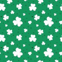Shamrocks seamless pattern St Patricks Day green background and clover leaves and doodle elements. Saint Patricks March 17 holiday backdrop. flat illustration. vector