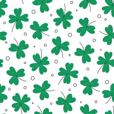 Shamrocks pattern seamless background. St Patricks Day pattern with clover leaves. Saint Patrick March 17 holiday repetitive backdrop. Flat illustration.