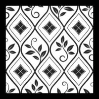 a black and white pattern with leaves and diamonds. Luxurious Black and White Floral Pattern Decorative vector
