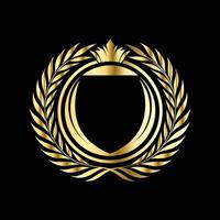 golden shield with laurel wreath on black background vector